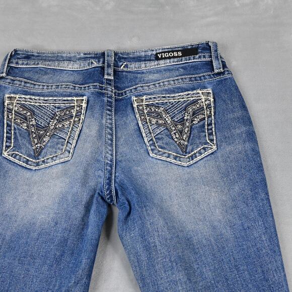 VIGOSS Jeans Womens 6 (30x33) Straight Rhinestone Blue Denim Stretch - Picture 8 of 12